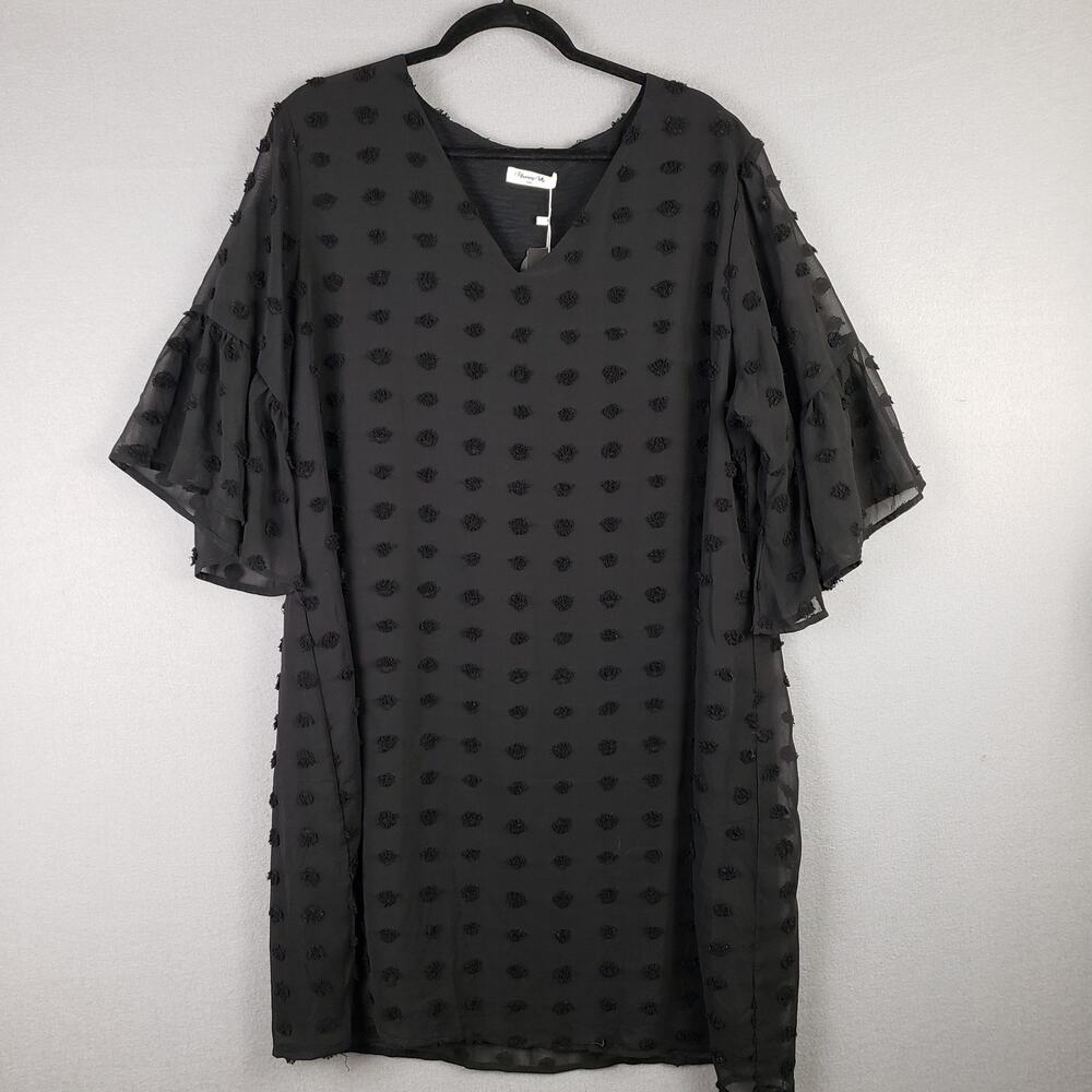 Blooming Jelly XXL Swiss Dot Flare Sleeve Knee Length Dress Black Whimsigoth NWT